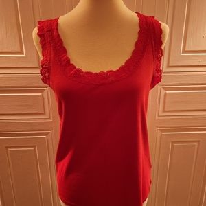 Red Sleeveless Lace trim top